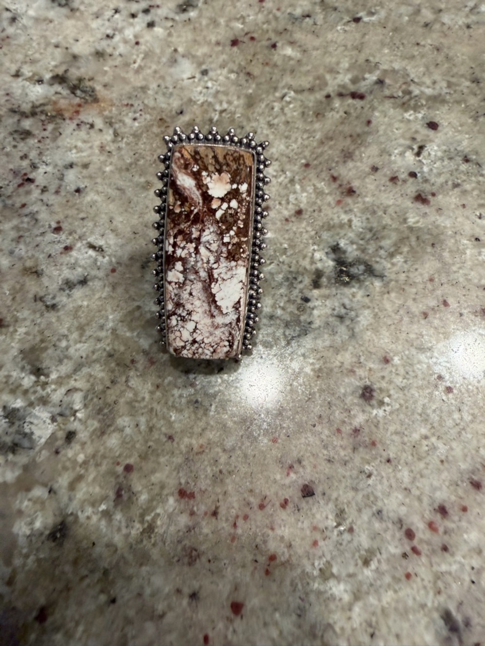 Natural Brown and Cream Rectangle Stone Statement Ring